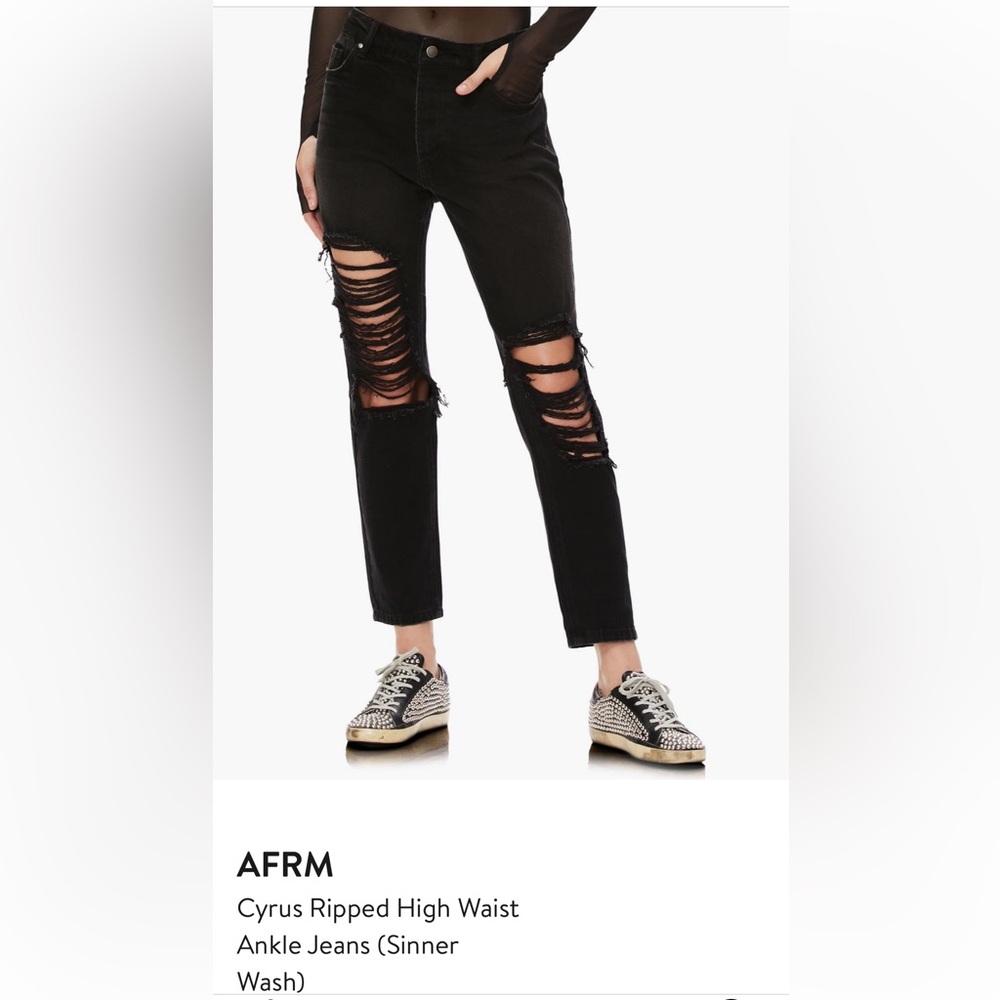 AFRM Black Ripped High waist Ankle Jean